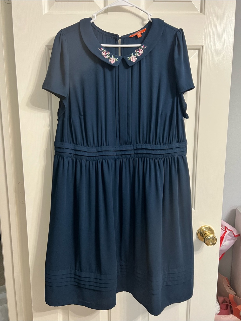 Modcloth navy blue dress with orange label